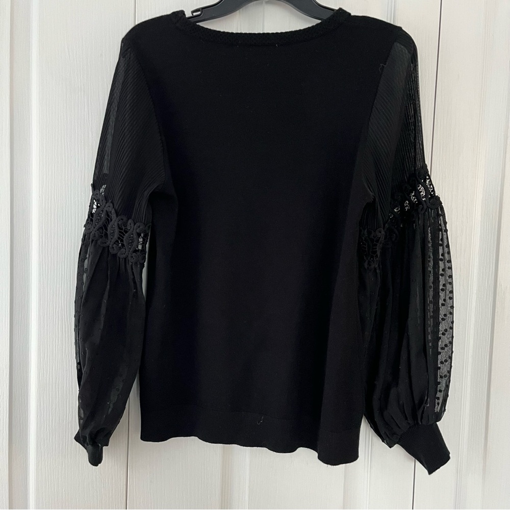 Siani Milano Lace Puff Sleeve Black Sweater Women's Medium Boho Chic Glam